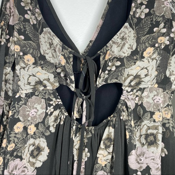FREE PEOPLE Penny Lover Mini Dress Floral Cold Shoulder Grey Pink Black Sheer XS - Picture 8 of 11
